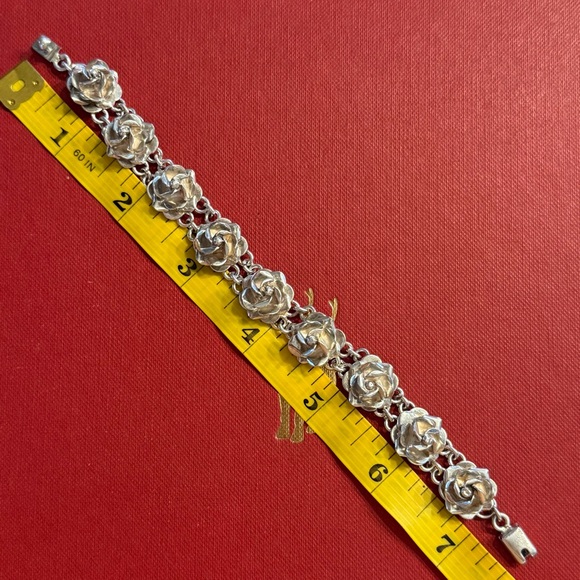 Vintage Taxco Sterling Silver Rose Bracelet 925 7.5” - Picture 5 of 7